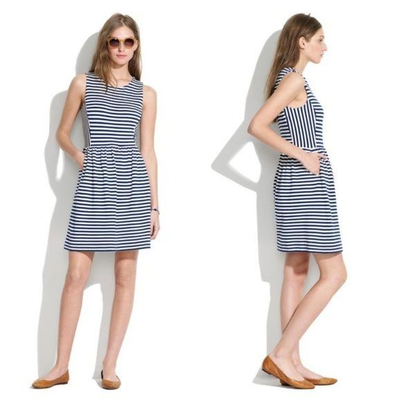 Madewell Sleeveless Striped Fit and‎ Flare Afternoon Dress Cotton Blend Sz XS - Picture 1 of 11